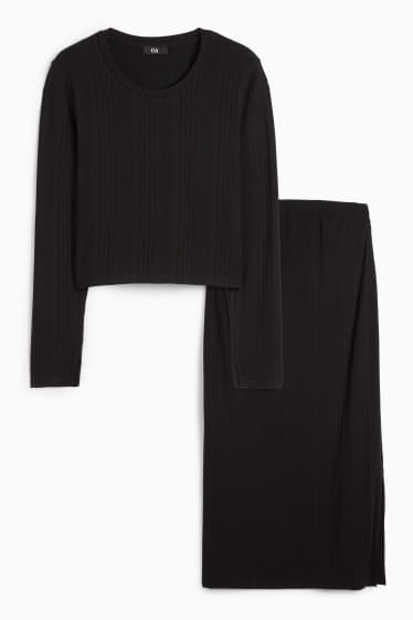 Femei - Set - tricou crop cu mânecă lungă și fustă gravide - 2 piese - negru