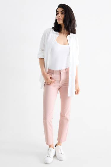 Femei - Pantaloni de stofă - talie înaltă - slim fit - roz