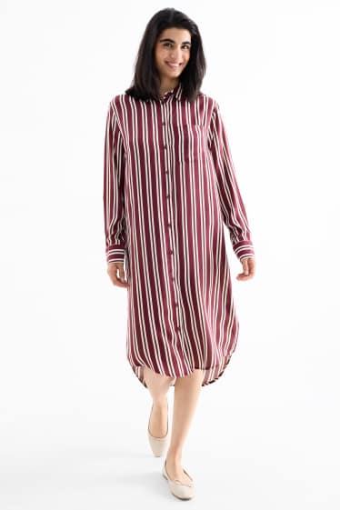Femei - Rochie tip bluză - cu dungi - bordo