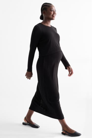 Femei - Set - tricou crop cu mânecă lungă și fustă gravide - 2 piese - negru