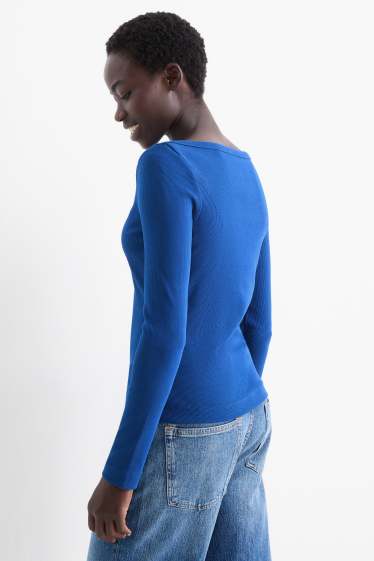 Femei - Tricou cu mânecă lungă - slim fit - reiat - albastru