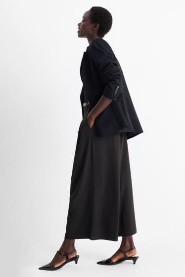 Femei - Pantaloni de stofă cu curea - talie înaltă - wide leg - negru
