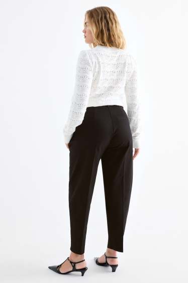Femei - Pantaloni de stofă cu curea - talie înaltă - barrel leg - negru
