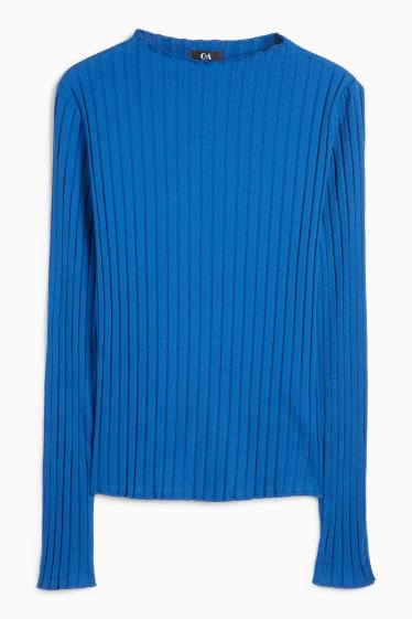 Femei - Tricou cu mânecă lungă - reiat - albastru