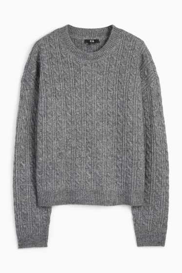 Women - Jumper - cable knit pattern - gray