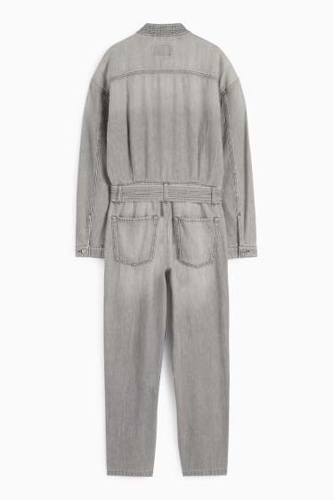 Femei - Salopetă din denim cu curea - denim-gri deschis