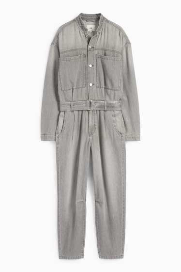 Femei - Salopetă din denim cu curea - denim-gri deschis