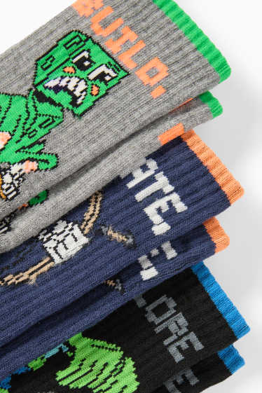 Copii - Băieți - Multipack 3 perechi - Minecraft - șosete de tenis cu motive - albastru / gri