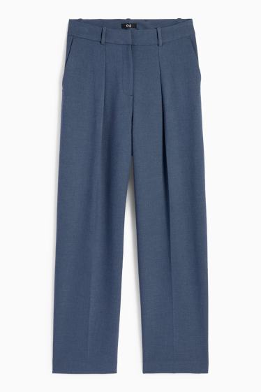 Femei - Pantaloni office - talie înaltă - wide leg - albastru închis