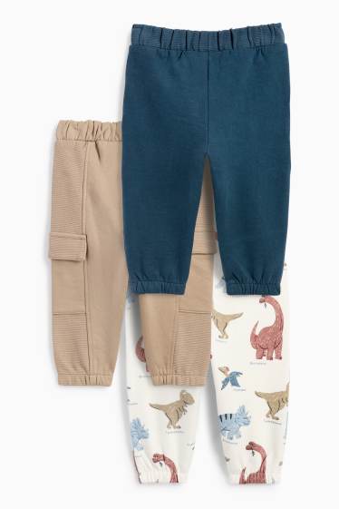 Bebeluși - băieți - Multipack 3 perechi - dinozauri - pantaloni de trening bebeluși - albastru / bej