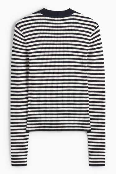 Femei - Tricou cu mânecă lungă - reiat - cu dungi - albastru închis / alb