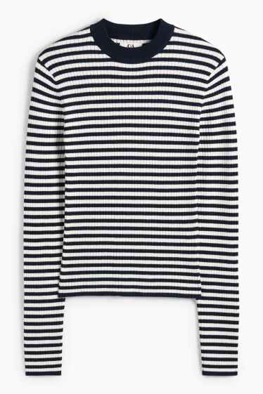 Femei - Tricou cu mânecă lungă - reiat - cu dungi - albastru închis / alb