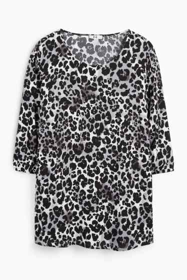 Femei - Bluză - imprimeu de leopard - gri / negru