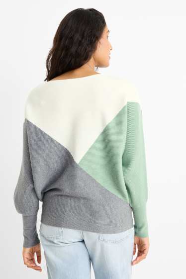 Femei - Pulover - reiat - verde / alb-crem