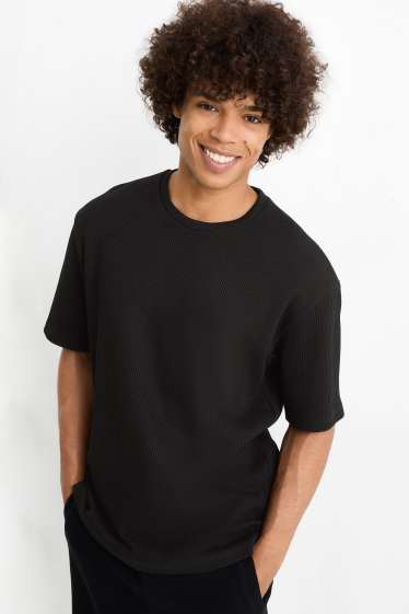 Bărbați - Tricou - relaxed fit - reiat - negru