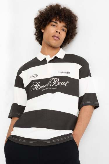 Bărbați - Tricou polo - cu dungi - negru / alb