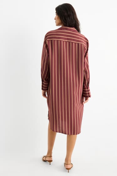 Femei - Rochie tip bluză - cu dungi - vișiniu