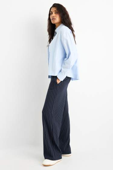 Femei - Pantaloni din jerseu - talie medie - straight fit - cu dungi - albastru închis