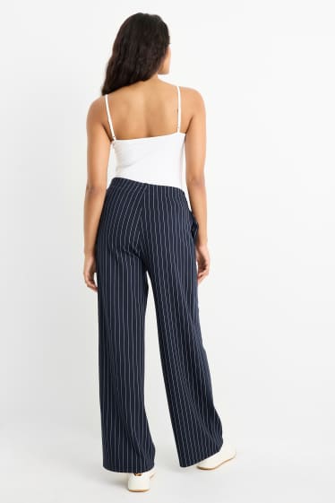 Femei - Pantaloni din jerseu - talie medie - straight fit - cu dungi - albastru închis