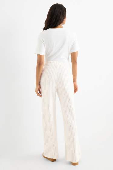 Femei - Pantaloni din jerseu - talie medie - straight fit - cu dungi - alb-crem