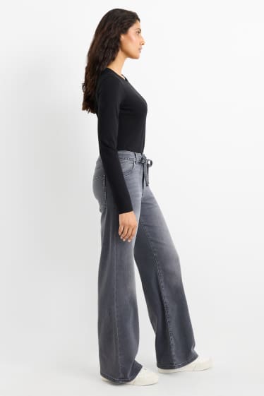 Femei - Wide leg jeans - talie medie - denim-gri