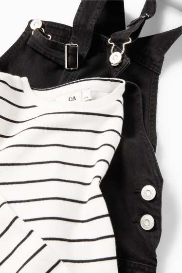 Copii - Fete - Set - tricou cu mânecă lungă și rochie-salopetă din denim - 2 piese - negru / alb
