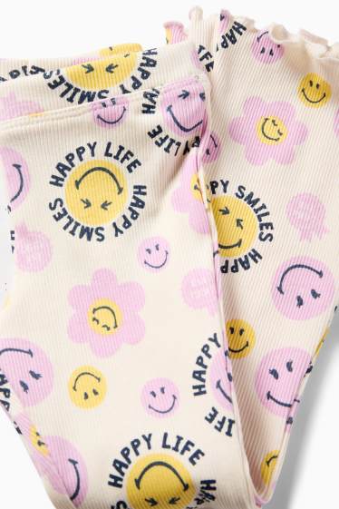 Copii - Fete - SmileyWorld® - colanți evazați - reiați - alb-crem
