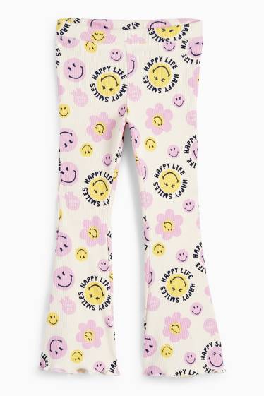 Copii - Fete - SmileyWorld® - colanți evazați - reiați - alb-crem