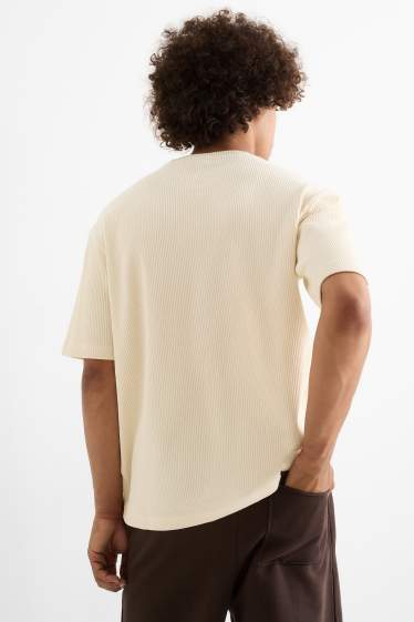 Bărbați - Tricou - relaxed fit - reiat - alb-crem