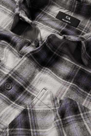 Bărbați - Cămașă din flanel - relaxed fit - guler Kent - în carouri - gri deschis