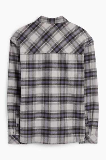 Bărbați - Cămașă din flanel - relaxed fit - guler Kent - în carouri - gri deschis