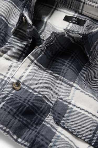 Bărbați - Cămașă din flanel - relaxed fit - guler Kent - în carouri - albastru închis
