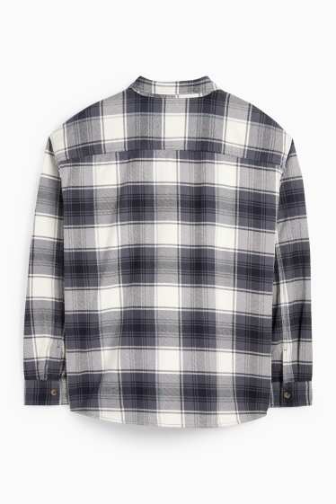 Bărbați - Cămașă din flanel - relaxed fit - guler Kent - în carouri - albastru închis