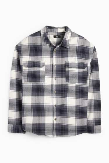 Bărbați - Cămașă din flanel - relaxed fit - guler Kent - în carouri - albastru închis