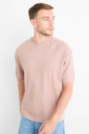 Hommes - T-shirt - relaxed fit - texturé - beige clair