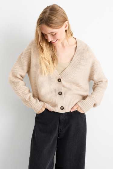 Femei - Cardigan tricotat - reiat - bej
