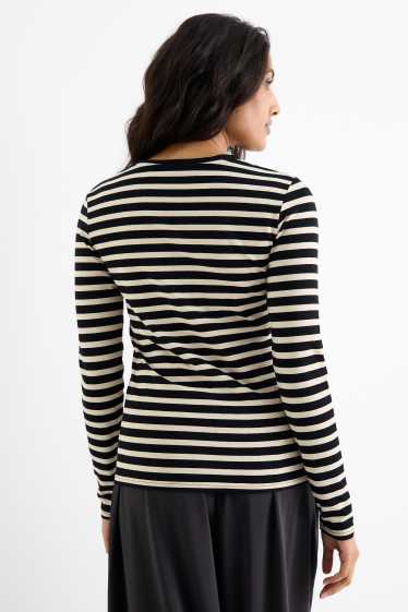 Damen - Langarmshirt - gestreift - schwarz / beige