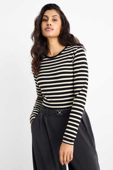 Damen - Langarmshirt - gestreift - schwarz / beige