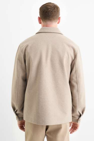 Men - Shirt jacket - regular fit - kent collar - patterned - beige