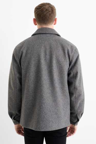 Men - Shirt jacket - regular fit - kent collar - patterned - dark gray