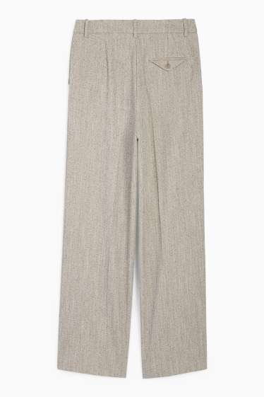Femei - Pantaloni office - talie medie - relaxed fit - cu model - bej