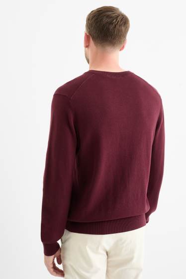 Bărbați - Pulover din tricot fin - bordo