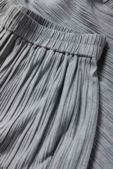 Women - Plissé trousers - high-rise waist - wide leg - gray