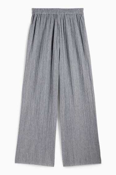 Women - Plissé trousers - high-rise waist - wide leg - gray