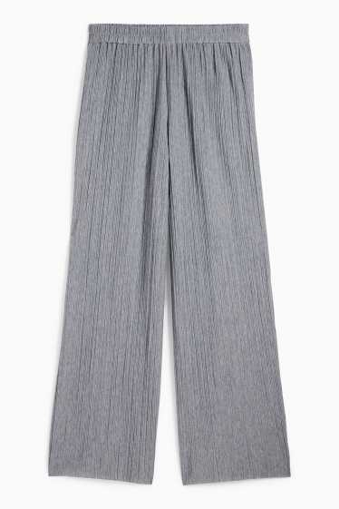 Women - Plissé trousers - high-rise waist - wide leg - gray