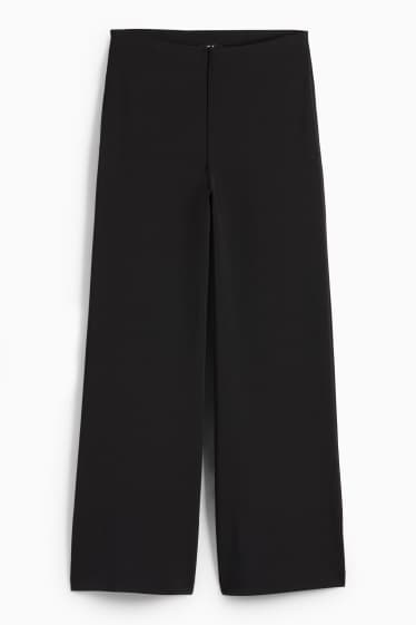 Women - Jersey trousers - high waist - wide leg - black