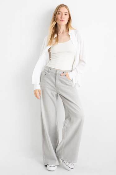 Femei - Wide leg jeans - talie joasă - denim-gri deschis