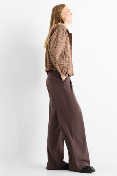 Femei - Pantaloni de stofă - talie medie - wide leg - maro închis
