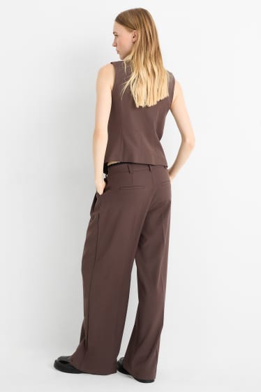 Femei - Pantaloni de stofă - talie medie - wide leg - maro închis