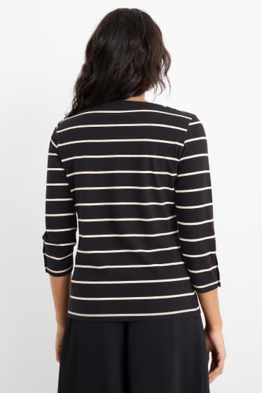 Femei - Tricou cu mânecă lungă - cu dungi - negru / alb
